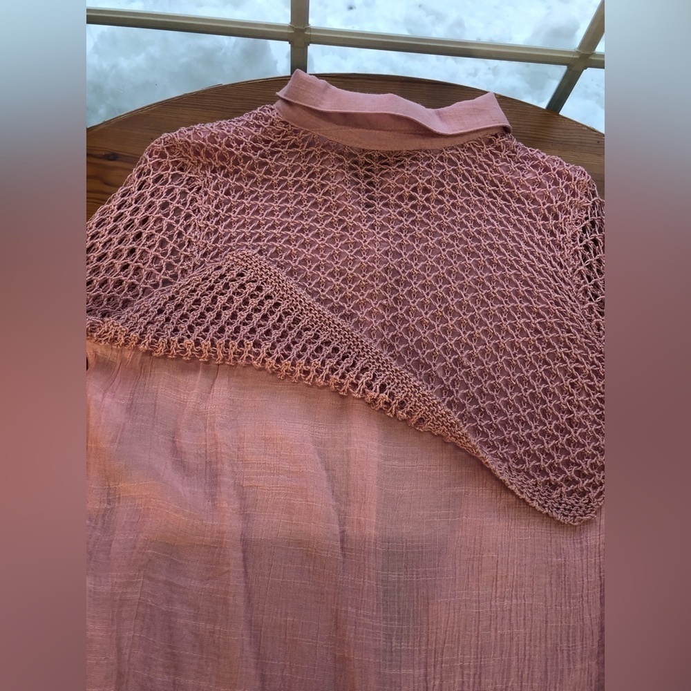 Simon Chang the collection pink button up crochet shirt - Picture 7 of 10